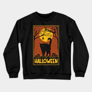 Halloween black cat retro drawing Crewneck Sweatshirt